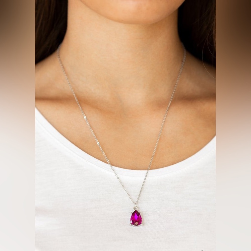 Classy Classicist - Fuchsia Teardrop Pendant Necklace & Earrings Set - Picture 1 of 3
